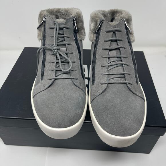New RUSSELL PARK Oliver Faux Fur-Trim Suede Sneakers in Grey size 11 - Picture 4 of 10